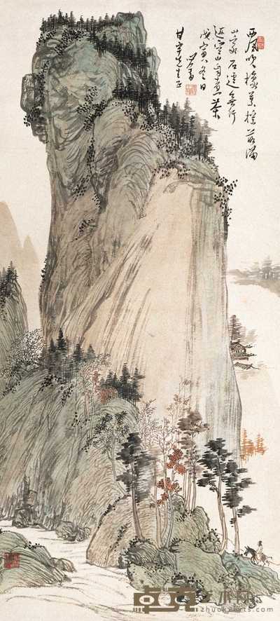 溥儒 1938年年作 空山行旅 立轴 81×37cm